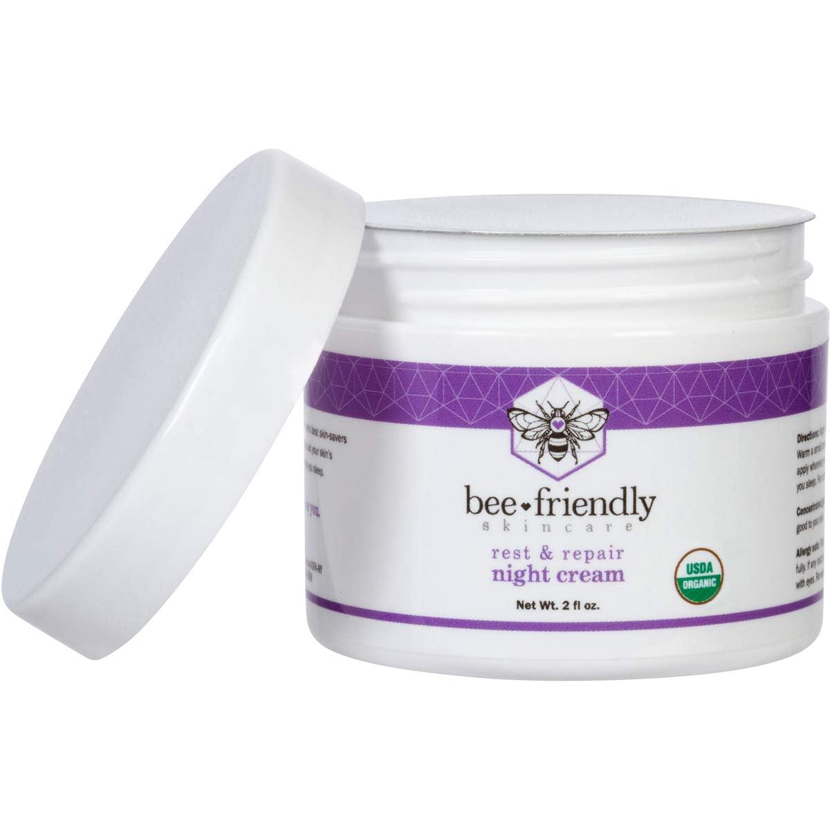 BeeFriendly Best Night Cream Natural USDA Certified Organic Night Cream, Anti Wrinkle, Anti Aging, Deep Hydrating  Moisturizing Night Time Eye, Face, Neck  Decollete Cream for Men and Women 2 oz