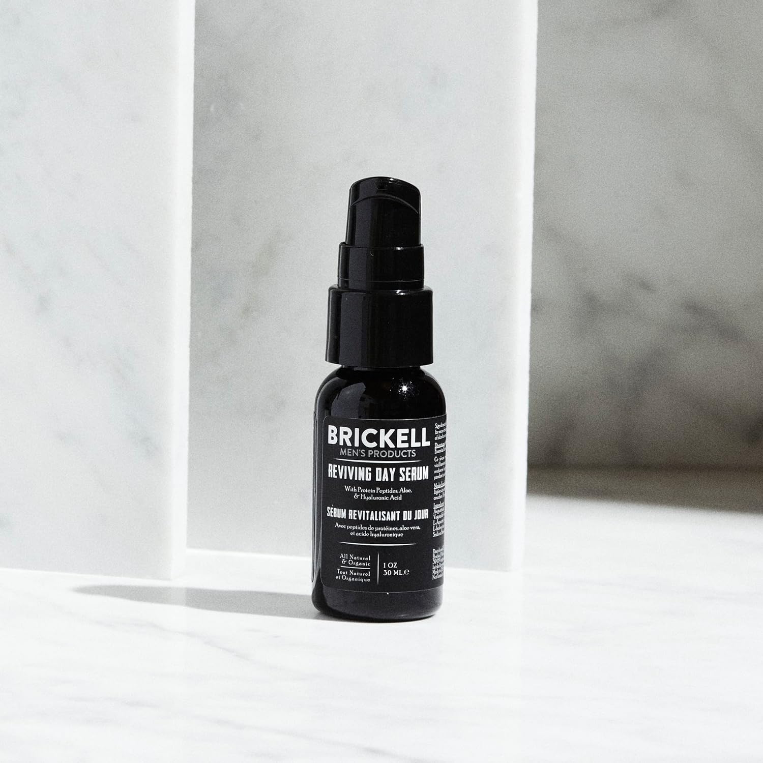 Brickell Mens Anti Aging Reviving Day Serum for Men, Natural and Organic Formulated with Hyaluronic Acid, Protein Peptides to Restore Firmness and Stimulate Collagen, 30 ml, Unscented