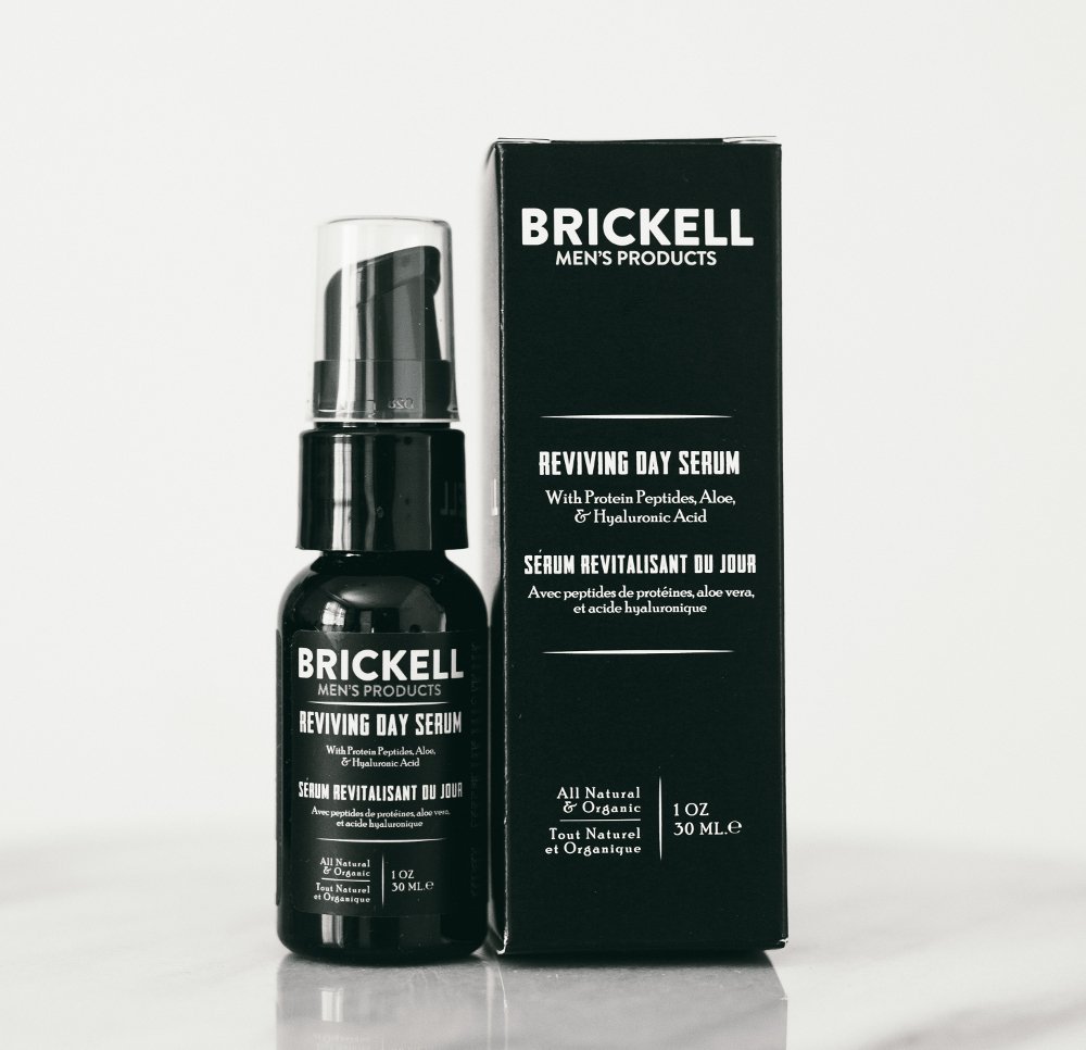 Brickell Mens Anti Aging Reviving Day Serum for Men, Natural and Organic Formulated with Hyaluronic Acid, Protein Peptides to Restore Firmness and Stimulate Collagen, 30 ml, Unscented