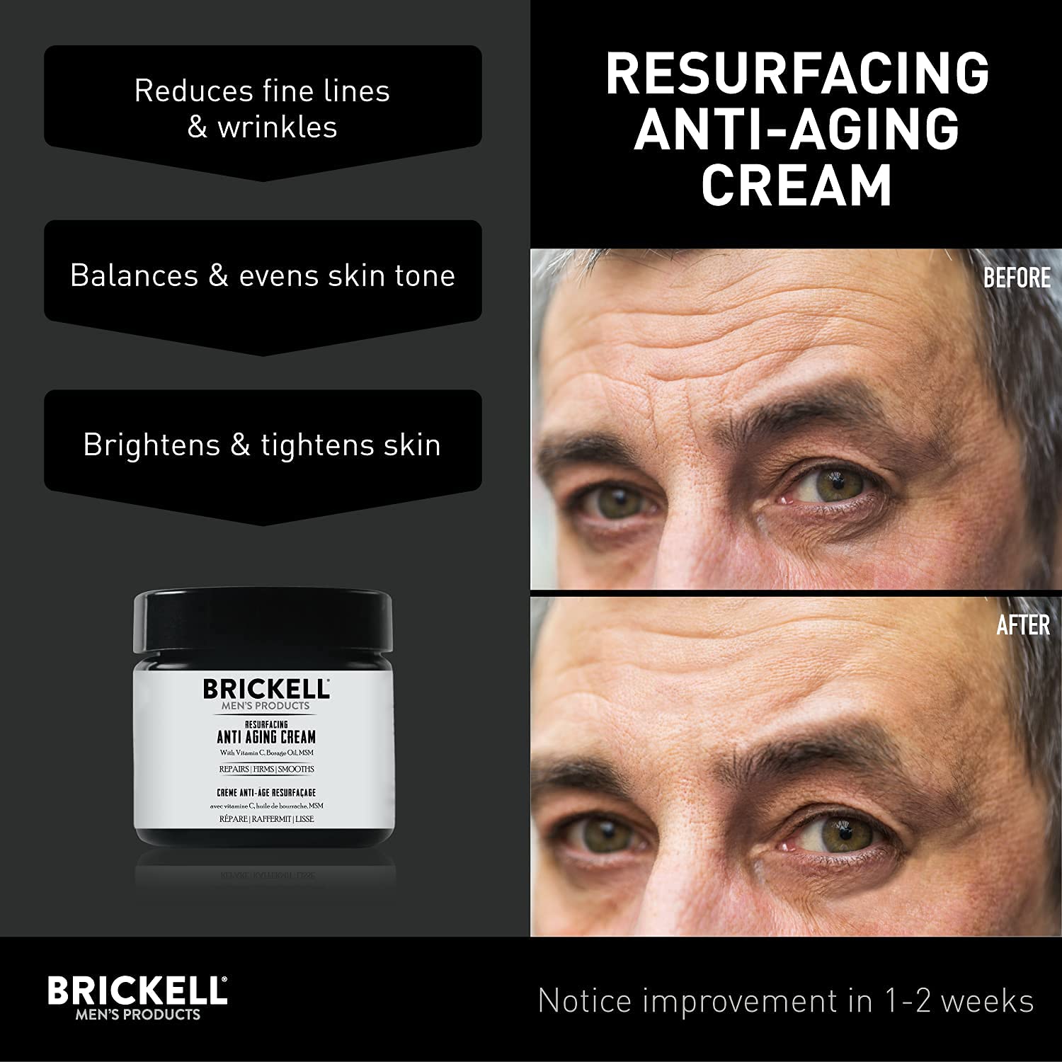 Brickell Mens Products Resurfacing Anti-Aging Face Cream For Men, Natural and Organic Face Moisturizer, Vitamin C Cream For Wrinkles, 2 Ounce, Scented