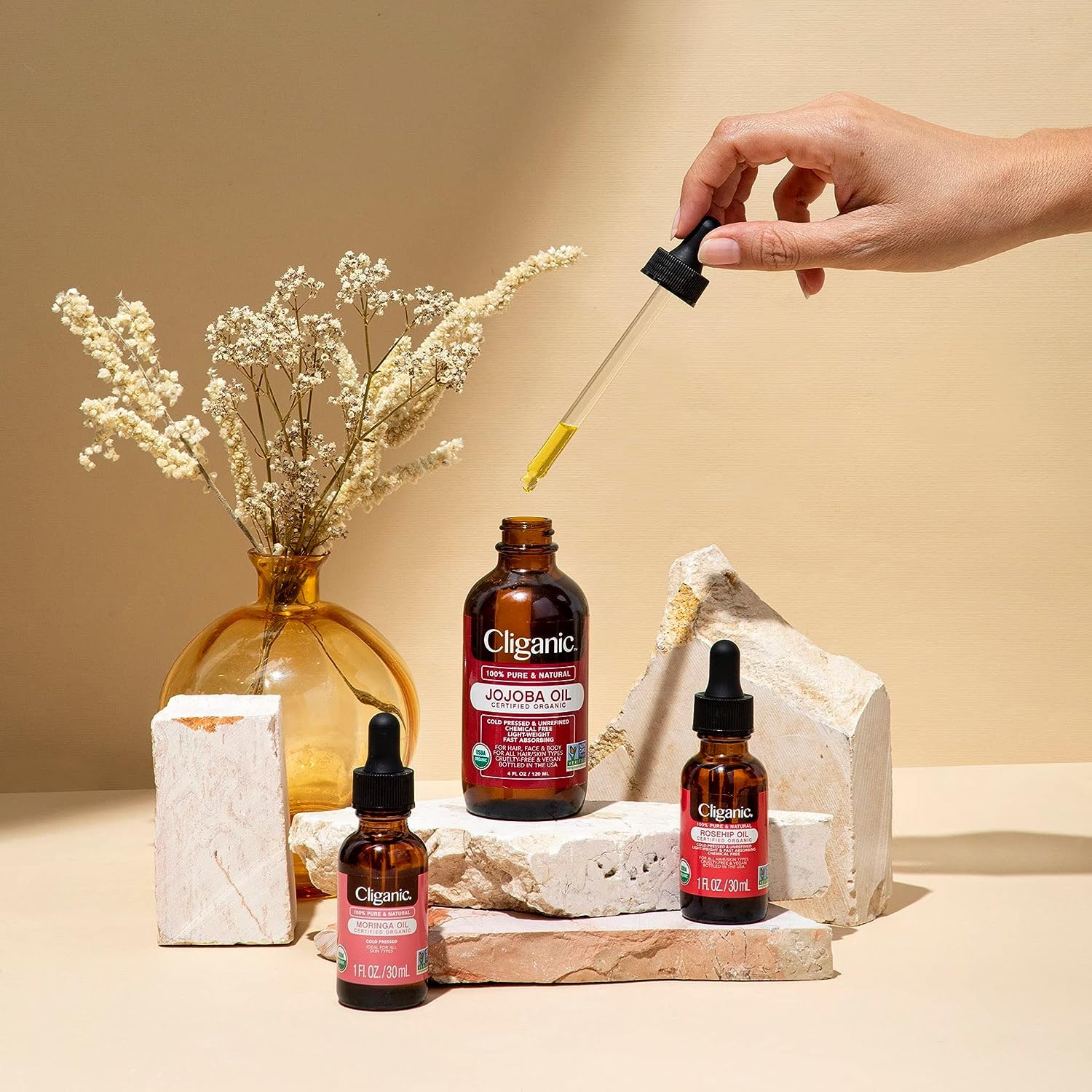 Cliganic Organic Rosehip Seed Oil for Face, 100% Pure | Natural Cold Pressed Unrefined Non-GMO | Carrier Oil for Skin, Hair  Nails