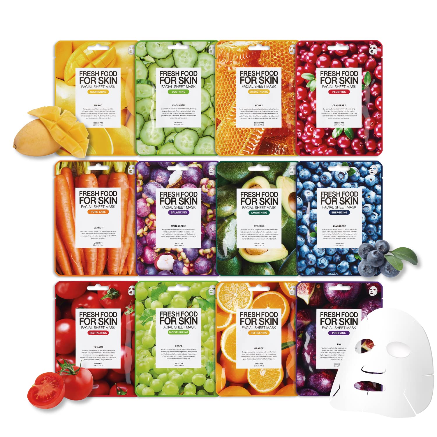 FARMSKIN Facial Sheet Mask, Organic Face Mask (12 pcs) | Hydrating Face Masks, Moisturizing, Brightening and Soothing | Korean Face Mask Skin Care  Beauty Facial Sheet Mask, Cruelty-Free
