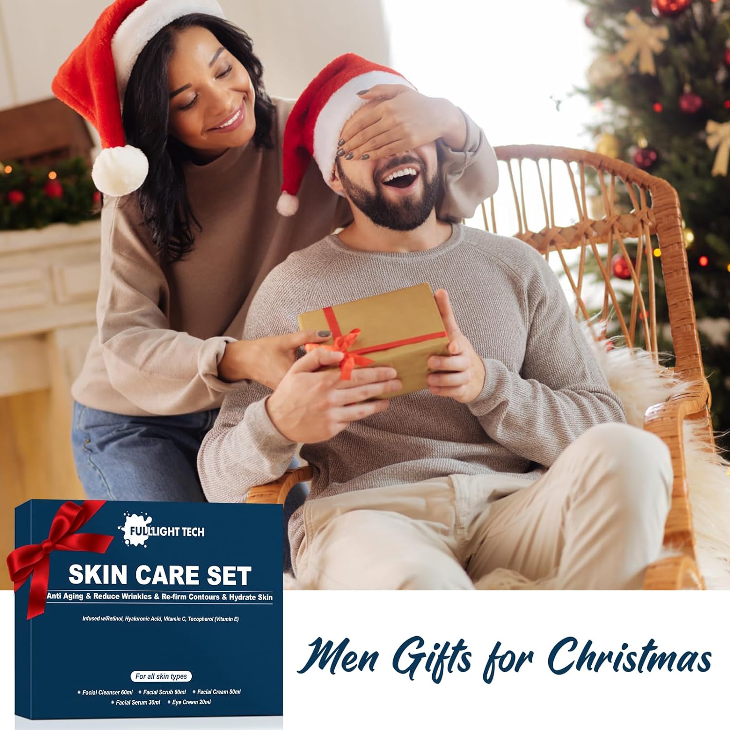 Gifts for Men,Mens Anti Aging Skin Care Kit,Reduce Wrinkles  Hydrate Skin w/Facial Cleanser,Scrub,Cream,Serum,Eye Cream Unique Men Gifts Stocking Stuffers for Christmas,Gift for Him Boyfriend Husband