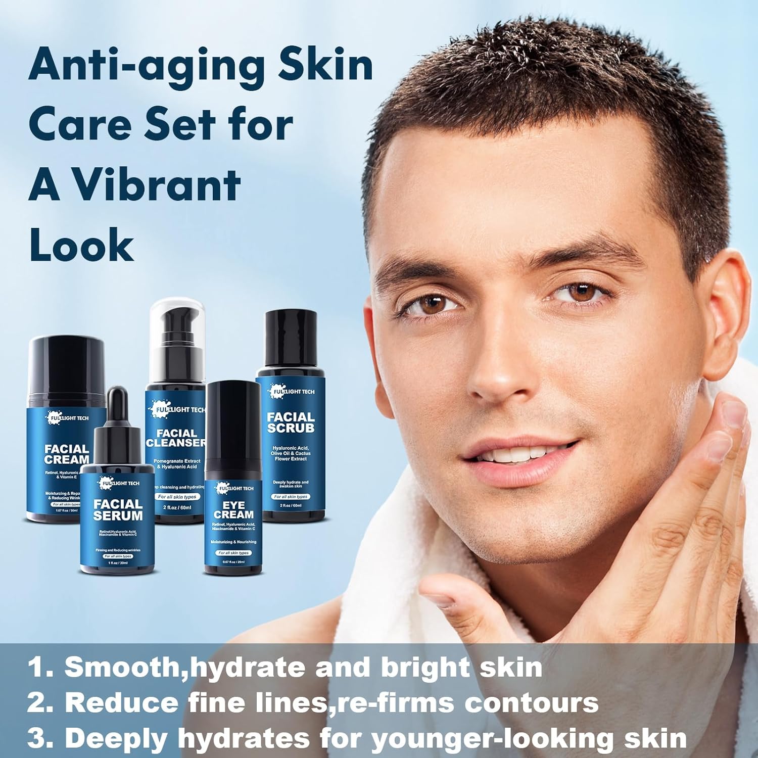 Gifts for Men,Mens Anti Aging Skin Care Kit,Reduce Wrinkles  Hydrate Skin w/Facial Cleanser,Scrub,Cream,Serum,Eye Cream Unique Men Gifts Stocking Stuffers for Christmas,Gift for Him Boyfriend Husband