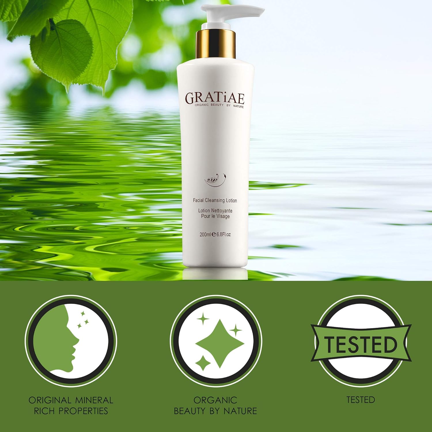 Gratiae Organic facial cleansing lotion, face cleanser, cleansing milk face wash, ultra-hydrating, gentle face cleanser  make-up remover moisturizing hydrating gentle, non-drying deep clean 6.8fl oz