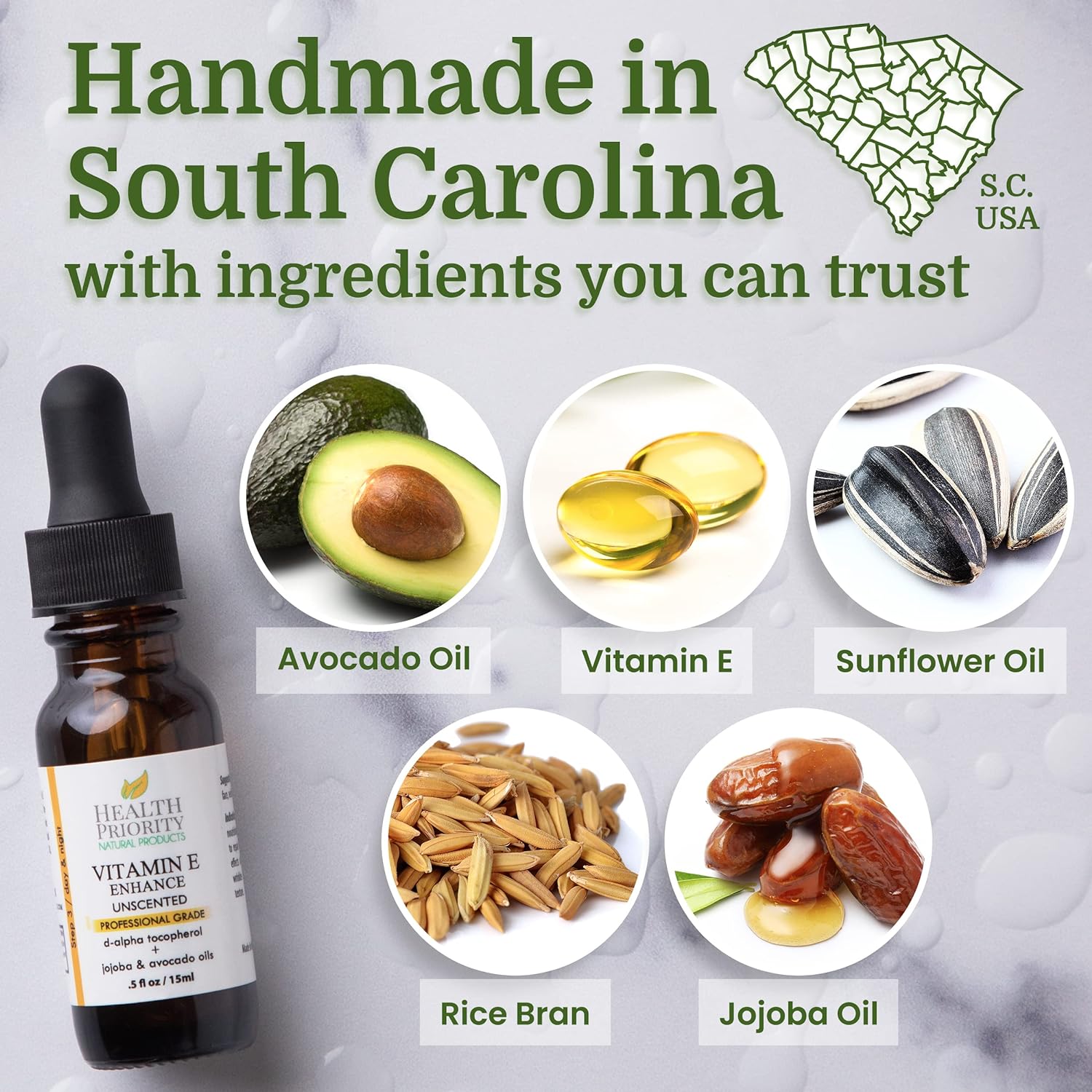 Organic Vitamin E Oil for Skin  Scars |100% Pure Natural Vitamin E Serum Hand Made in South Carolina | 15000 IU Vitamin E for Face  Hair| Non-GMO, Gluten  Cruelty Free, Vegan | Unscented 1 Fl Oz