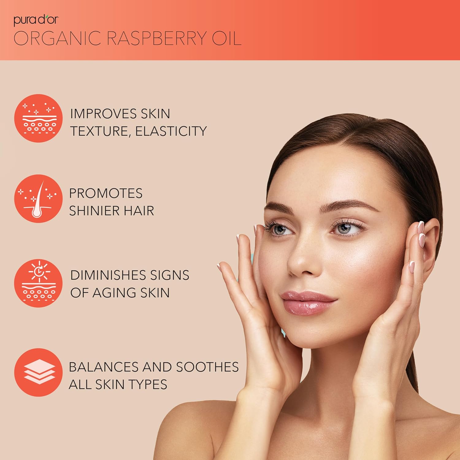PURA DOR 4 Oz Organic Red Raspberry Seed Oil - 100% Pure USDA Certified Premium Grade Scar Oil  Sunscreen For Hair Raspberry Extract - Cold Pressed Body Oil, Unrefined, Hexane-Free Hair Growth Oil