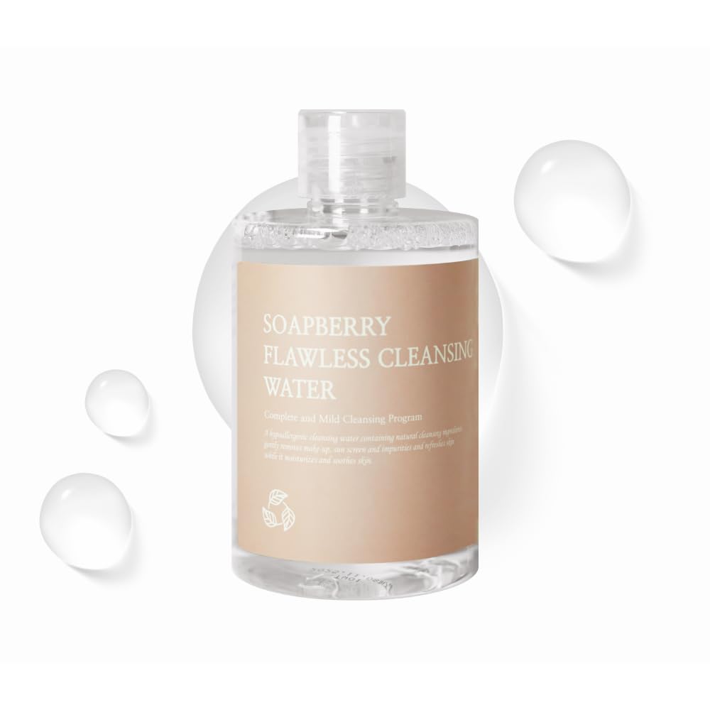 Reboncel Soapberry Flawless Cleansing Micellar Water with Plant-based Organic Complex, Gentle Korean Skin Care Makeup Remover (8.45 fl.oz, 250ml)