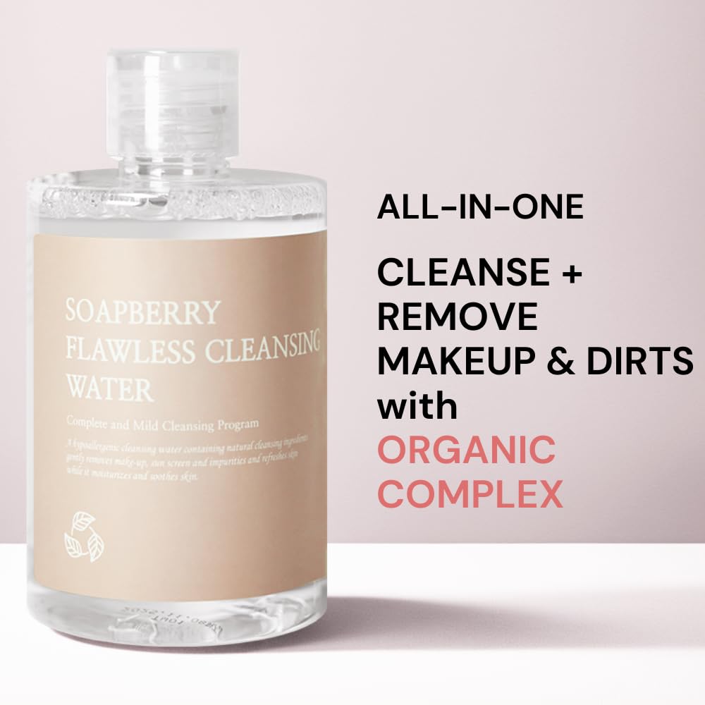 Reboncel Soapberry Flawless Cleansing Micellar Water with Plant-based Organic Complex, Gentle Korean Skin Care Makeup Remover (8.45 fl.oz, 250ml)