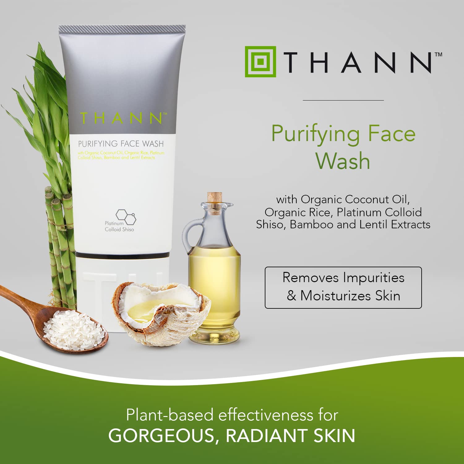Thann Purifying Face Wash, Plant-based Facial Skin Care Products for Women and Men with Organic Coconut Oil, Rice and Shiso Leaf Extracts to Cleanse and Refine Pores for Radiant Skin (5.1 fl oz)