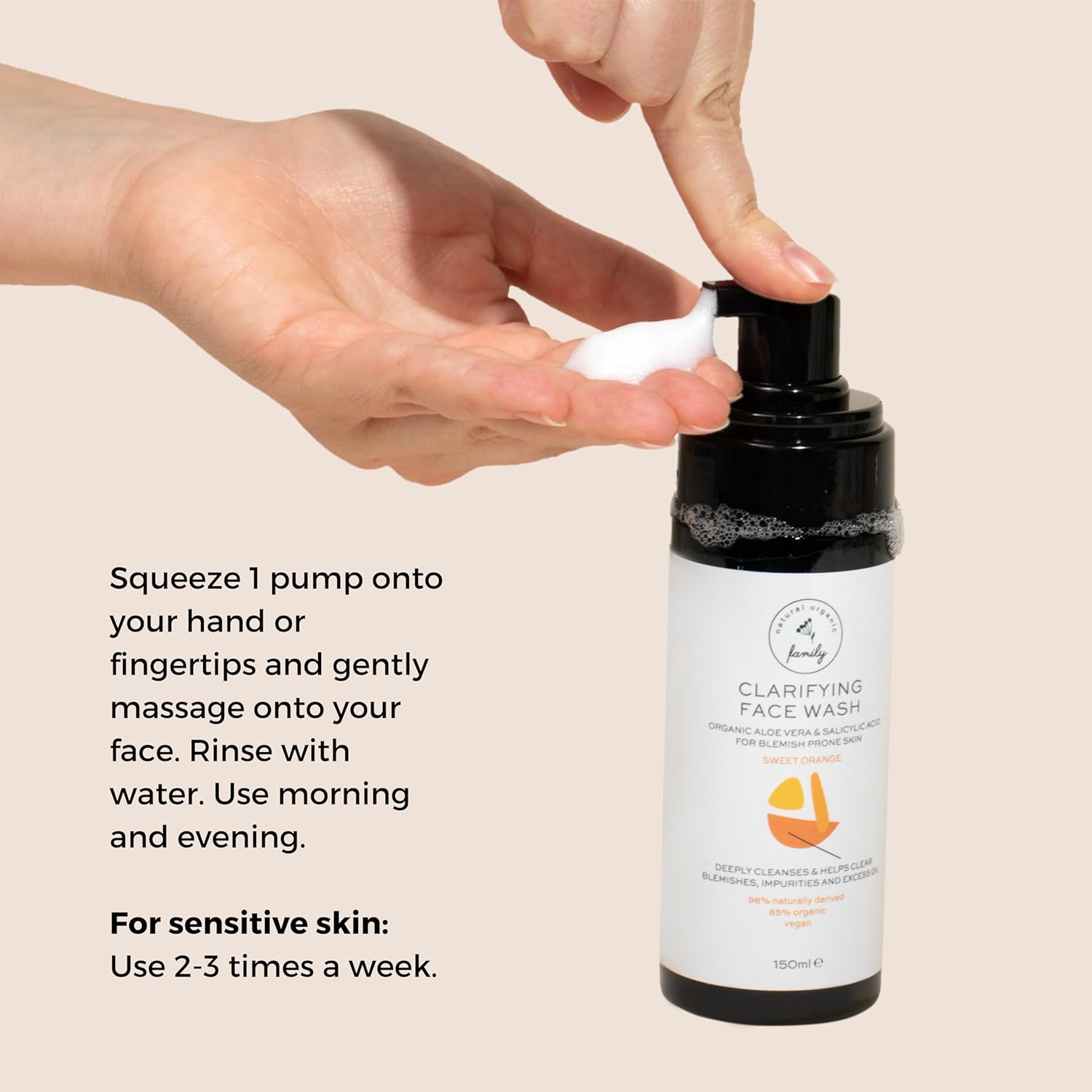The Natural and Organic Family Clarifying Face Wash with Salicylic Acid - Facial Cleanser for Oily, Normal, and Combination Skin - Exfoliating, Pore Minimizing Formula for Teens
