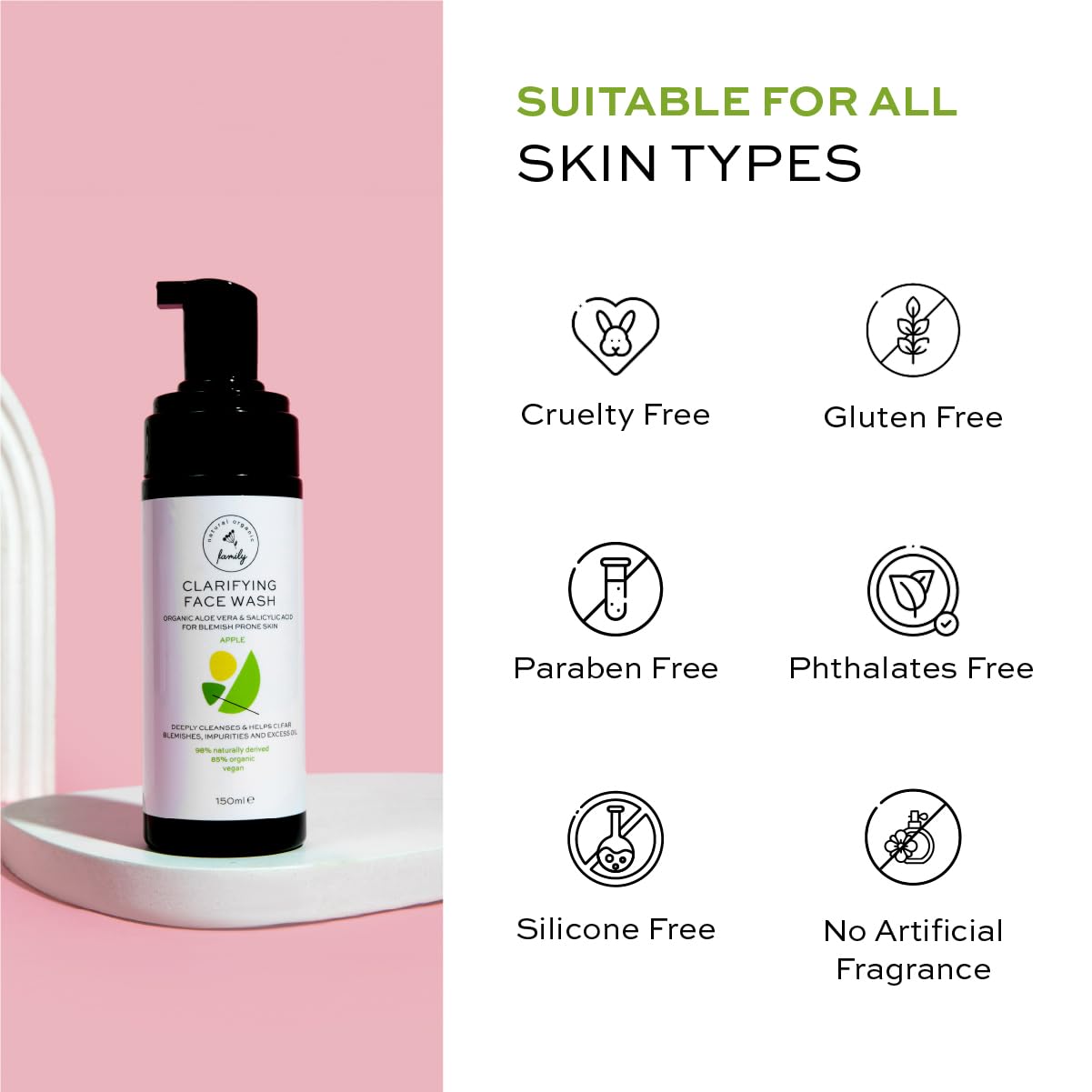 The Natural and Organic Family Clarifying Face Wash with Salicylic Acid - Facial Cleanser for Oily, Normal, and Combination Skin - Exfoliating, Pore Minimizing Formula for Teens