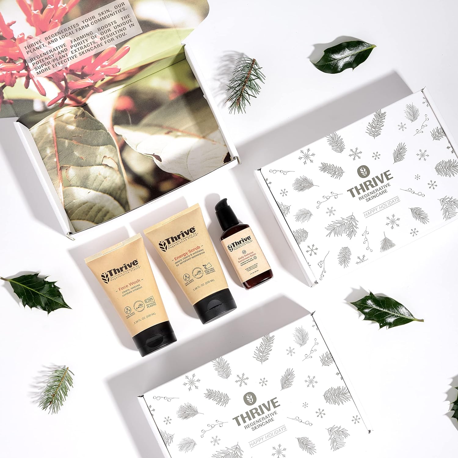 Thrive Natural Care Skin Care Set - Skincare Getaway Gift Set - Christmas Gift with Face Scrub, SPF30 and Face Wash - Vegan  Cruelty Free